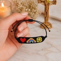 Gelang Manik Tenun Go2boho dengan Pola Smiley Pelangi Hati, Benang Nilon Hitam, Perhiasan Hadiah Kasual yang Dapat Disesuaikan