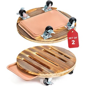 Support à fleurs en bois, plateau rond en bois pour pot de fleurs, support à fleurs mobile, support à fleurs rond, base pour pot de fleurs, roulettes universelles - Product Image 1