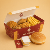 Fournisseur de contenants jetables personnalisés avec logo pour emballages alimentaires (burgers, poulet frit, frites) pour les chaînes de restauration rapide