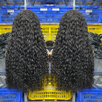 Perruque en dentelle HD Water Wave 200 densité, cheveux humains bouclés, pré-épilée, pré-décolorée, sans colle, avec cordon de serrage