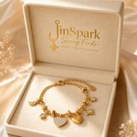Bracelet à breloque cœur en zircon 'Aura Heart' JinSpark, acier inoxydable 316L de qualité médicale, plaqué or 18 carats PVD, bijoux minimalistes, cadeau