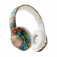 Headphone Lipat Nirkabel Graffiti LED Menyala Murah Over Ear Headset Stereo Suara Musik Gaming Earphone Anak Remaja Dewasa