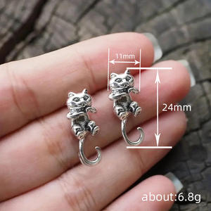 Inbaie <b>Cat</b> Stud Earrings Antique Silver Alloy Unisex Animal Shape Fashion Jewelry <b>Gift</b> - Product Image 6