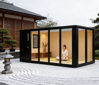 Cocovia Maisonnette Modulaire Préfabriquée en Acier Léger et Aluminium, Moderne, Durable, Étanche, Design Écologique, Montage Facile, Cabane Véranda
