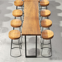 Ensemble de table et chaise basse en bois, mobilier de restaurant, pied en métal, bar haut, avec bordure droite, offre spéciale, 12 pièces