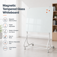 Tableau blanc magnétique en verre trempé personnalisé 90*180CM pour réunions d'entreprise, enseignement scolaire et fournitures pédagogiques