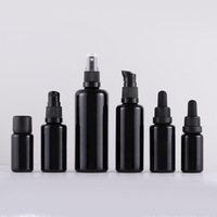 En stock vide noir 10ml 15ml 30ml 50ml 100ml 200ml épaule plate noir violet verre sérum huile flacon compte-gouttes