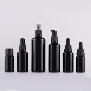 En stock: Botella de vidrio violeta oscuro UV de hombro plano, <span class=keywords><strong>vacía</strong></span>, negra, de 10ml a 100ml, con gotero y bomba para suero/aceite, para el cuidado de la piel. - Product Image 4