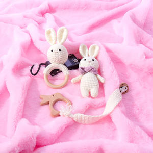 Chaîne de sucette en tricot fait main pour bébé, avec poupée lapin et hochet de dessin animé apaisant pour la préhension, jouet pour nouveau-né, coffret cadeau - Product Image 6