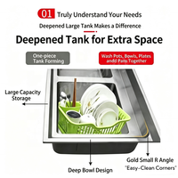 Wastafel Dapur Stainless Steel Premium Single Bowl dengan Meja Kerja Terintegrasi untuk Toko Daging Pasar Makanan Laut