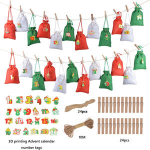 Nouveau <span class=keywords><strong>calendrier</strong></span> de l'avent numérique imprimé en 3D écologique moderne, sac cadeau en lin 10x14cm YW pour un usage domestique, bonbons pour enfants - Product Image 3
