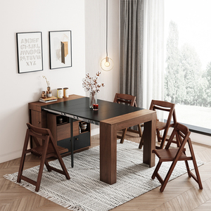 Mobile per la Casa <span class=keywords><strong>in</strong></span> Legno di <span class=keywords><strong>Noce</strong></span>, Armadio Moderno con Tavolo da Pranzo Estensibile e Set di Sedie Pieghevoli - Product Image 3