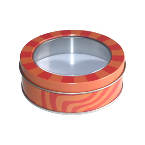 Round Food Grade Tinplate Cake Tin with <b>Window</b> Top and Clear Lid <b>Screen</b> Printed for Beverage & Tea Use - Product Image 1