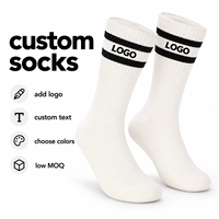 Chaussettes personnalisées à rayures crème et blanches, chaussettes mi-longues en tricot côtelé, logo et texte personnalisés avec plusieurs options de couleurs