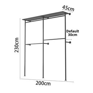 モダンな家庭用家具二層木製ワードローブラック壁に取り付けられたオープン衣類ディスプレイ棚寝室用クローク - Product Image 5