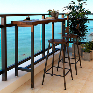 Marco de metal Diseño de cocina al aire libre Pub rústico Comedor High Top Long Narrow Rectangular comedor <span class=keywords><strong>Mesa</strong></span> de Bar de madera - Product Image 2