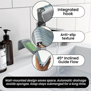 Automatic Dehydration Soap Tray Wall Mounted Storage No Water Accumulation with <b>Hooks</b> and Matching <b>Plastic</b> Products - Product Image 3