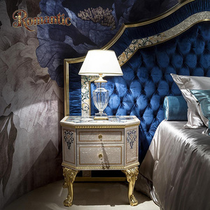 <span class=keywords><strong>Letto</strong></span> Matrimoniale Moderno di Lusso Francese con Struttura Regolabile, Testiera Trapuntata in Velluto <span class=keywords><strong>Blu</strong></span> con Decorazioni in Foglia d'Oro, Assemblato - Product Image 4