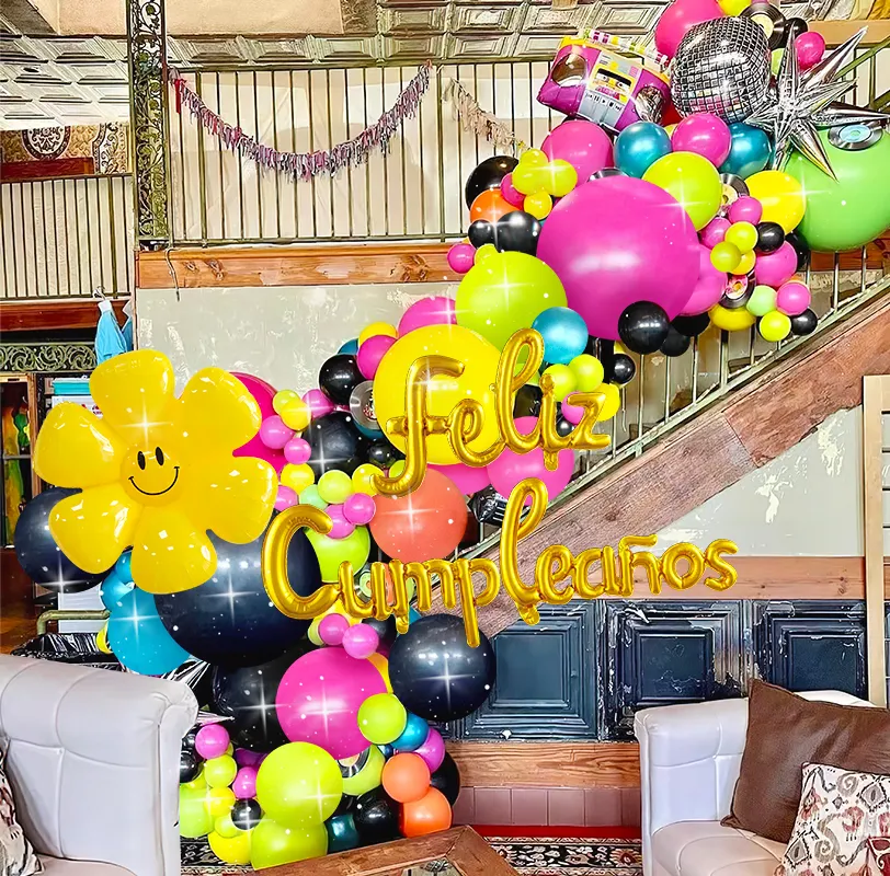 Colorful Latex Staircase Decoration Balloon Small Daisy Foil Balloon Spanish Happy Birthday Letters For The Celebration Party