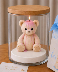 Vela Aromática Artesanal de Osito de Peluche con Efecto de Goteo, en Recipiente de Vidrio Transparente con Tapa de Madera, Decoración para el Hogar, Vela de Regalo - Product Image 2