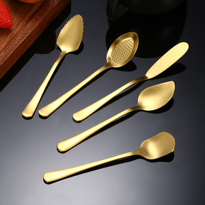 Golden 304 Stainless Steel Spoon Set 5Pcs Creative Coffee Dessert Fruit Ice <b>Cream</b> Butter Knife Utensils - Product Image 2
