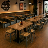 Ensemble table et chaises de restaurant industriel pour restauration rapide, structure métallique, plateau en bois, mobilier de salle à manger pour café, hôtel, cuisine, espace repas