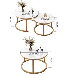 Meuble TV en bois d'Éthiopie de luxe en marbre et ensemble de 3 tables basses modernes pour le salon - Product Image 4