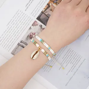 GO2BOHO — Bracelet en émail pour femmes, Bracelets en carreaux, élastique, bijoux extensibles, style Boho, pour la plage, prix d'usine, vente en gros