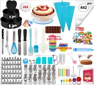 442PCS Cake Decorating Supplies Kit Nonslip Turntable Stand Set Pastry DIY Accessories Bakeware Set -Icing Tip Set