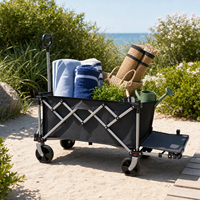 Chariot pliable à quatre roues léger 95x53x96cm, 2 couches, polyester 600D imperméable, cadre en tube d'acier, pour le camping en plein air et les courses