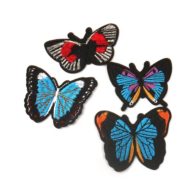 Индивидуальные тканевые этикетки с лазерной резкой, различные красочные нашивки с вышивкой в виде бабочек и животных для платьев