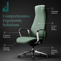 Chaise de bureau ergonomique à dossier haut, en cuir PU respirant, dossier en forme de S, chaise réglable pour la réception, le bureau, les cadres