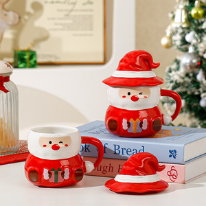 Caneca Criativa de Cerâmica do Papai Noel com Tampa e Alça, Resistente a Altas Temperaturas, Presente de Natal Fofo - Product Image 2