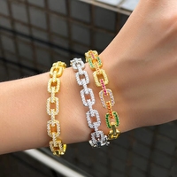 Bijoux fantaisie, bracelet en chaîne cubaine avec cristaux de zircone cubique colorés pour femmes, accessoire pour mariage et soirée