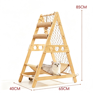 Torre para Gatos <span class=keywords><strong>de</strong></span> <span class=keywords><strong>Madera</strong></span> Maciza Multifuncional y Económica, Postes <span class=keywords><strong>de</strong></span> Sisal, <span class=keywords><strong>Hamaca</strong></span> Transpirable para Gatos Pequeños y Medianos, Uso en Interiores - Product Image 4