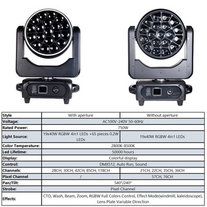 Faro mobile 19x40W Bee Eye RGBW 4-in-1 con zoom, DMX512, Lyre Beam LED per effetti scenici mobili, luci da discoteca e DJ - Product Image 2