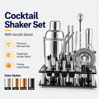 Kit de Barman Professionnel en Acier Inoxydable, Shaker 700ml, Ensemble d'Outils de Bar, Support en Acrylique Direct Usine pour la Création de Cocktails