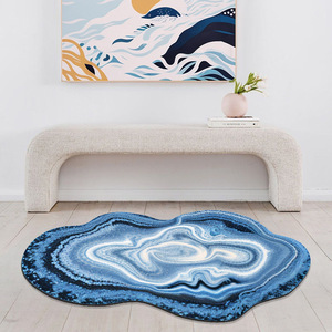 Alfombra con forma de onda, rectangular, con rayas abstractas, de fibra de poliéster, antideslizante, estilo nórdico, para sala de estar, dormitorio, decoración del hogar - Product Image 2