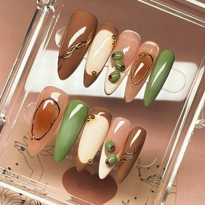 Faux ongles en acrylique réutilisables faits à la main, carrés, élégants, couleurs mélangées, design français élégant <span class=keywords><strong>pour</strong></span> l'art des ongles à presser, salon - Product Image 4