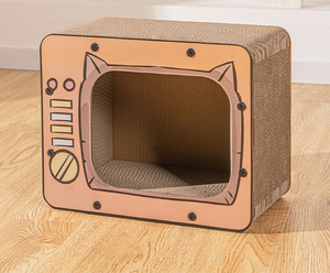 Rumah goresan kucing bentuk TV unik, papan garuk kucing kreatif tempat tidur karton bergelombang tahan lama - Product Image 3