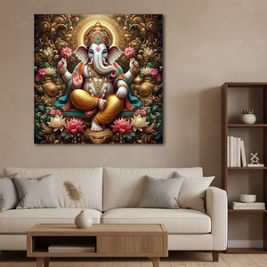 لوحات قماشية بالجملة لتماثيل غانيش وبوذا، طباعة فنية للجدران، تصميم فني قماشي لديكور المنزل - Product Image 1