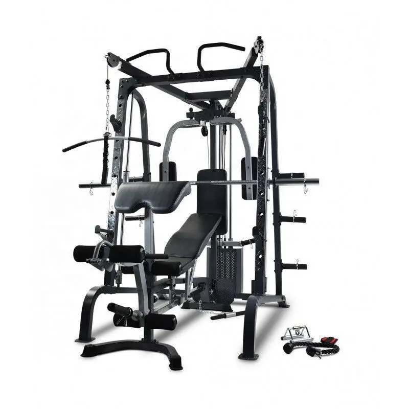 Doublewin Commercial Gym Multi Function Smith Machine Adjustable FID Bench with Leg Extension and Preacher Curl Attachment