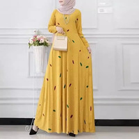 Abaya musulmane malaisienne pour femme, manches longues, coupe ample, ajustée, en polyester, imprimé feuilles et pois, style boutonné, ethnique, été, grandes tailles