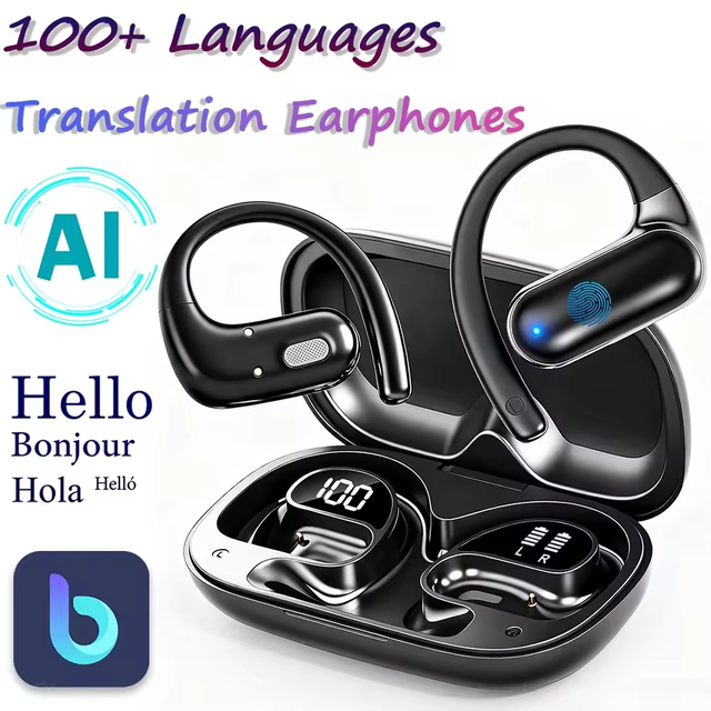 Real Time AI Translator True Wireless Earbuds with Touch Control & LED Power Display Noise Reduction Headphones