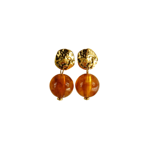Boucles d'oreilles pendantes tendance en acier inoxydable 316L plaqué or PVD, design perles d'ambre durables et résistantes - Product Image 2