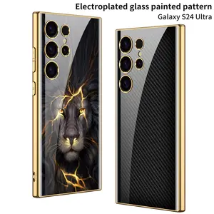 2024 New Original Tempered Glass sang trọng mạ cạnh sáng tạo lật Bìa gấp điện thoại di động Trường hợp đối với Galaxy S22 S23 S24 siêu