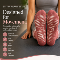 Chaussettes de Pilates antidérapantes personnalisables pour femmes, mi-mollet, avec logo jacquard tricoté, conception et maquette GRATUITES