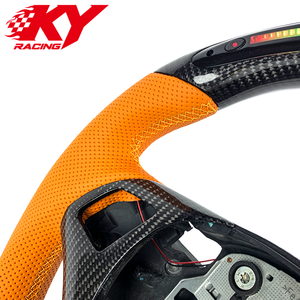 Volante deportivo personalizado de fibra de carbono, cuero naranja y LED RPM para BMW E92 M3 E91 E90 E93 E88 E87 E82 320i 328i 330i 335i - Product Image 2