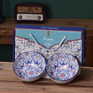 Bộ tô súp mì gạo Bohemian cao cấp tùy chỉnh, tô salad tròn bằng sứ, bộ quà tặng - Product Image 3