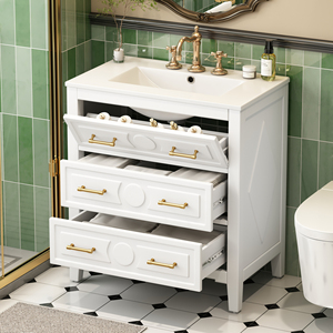 Commode moderne en bois massif avec miroir éclairé, armoire blanche pour chambre à coucher, hôtel, appartement, salon - Product Image 4